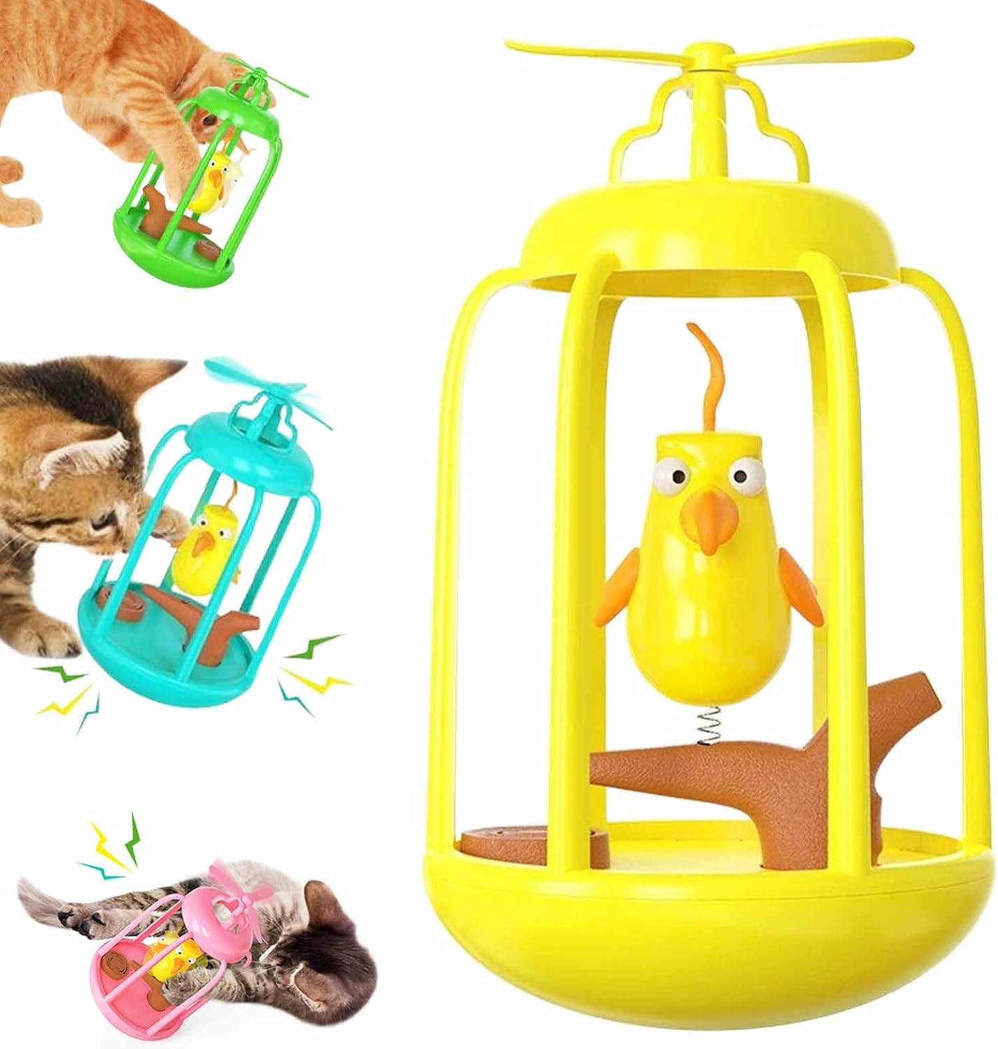 Anxiety-Reducing Chirping Bird Cat Toy - Yellow