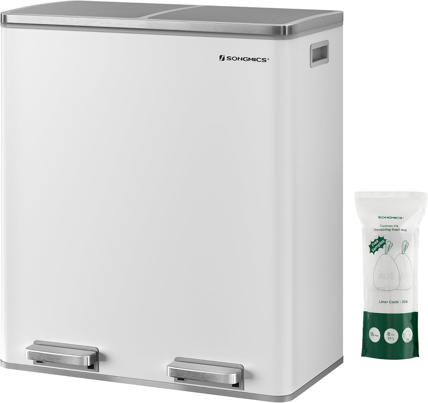 SONGMICS 2 x 8 Gallon Trash Can with Hands-Free Operation