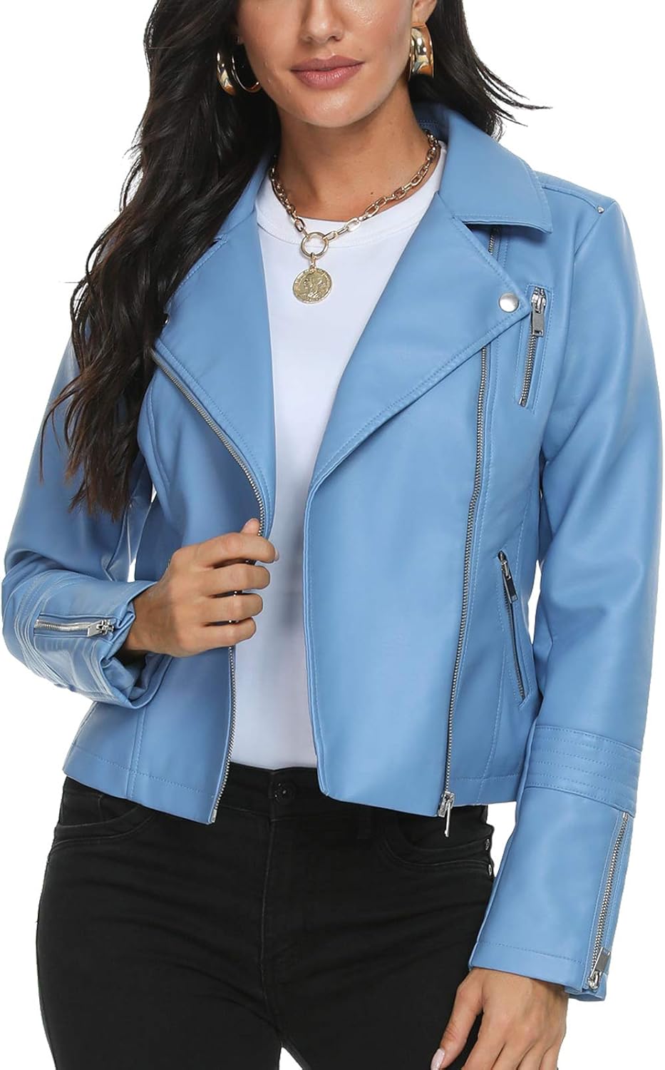 Fahsyee Faux Leather Jacket for Women - Stylish Vegan Moto Coat
