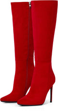 4 in Women's Knee High Stiletto Boots - Pointed Toe Suede PU