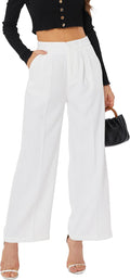 Women Office Wide High Waist Pants Loose Fit Pleated Front