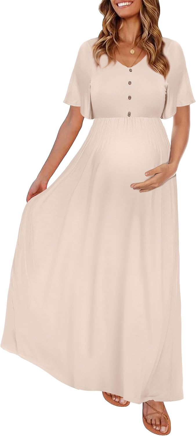 Peauty Fall Maternity Dresses for Women with Decorative Buttons