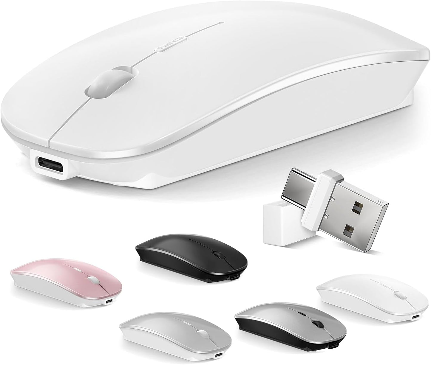 Silent Rechargeable Bluetooth Mouse | Dual Mode Switch | White
