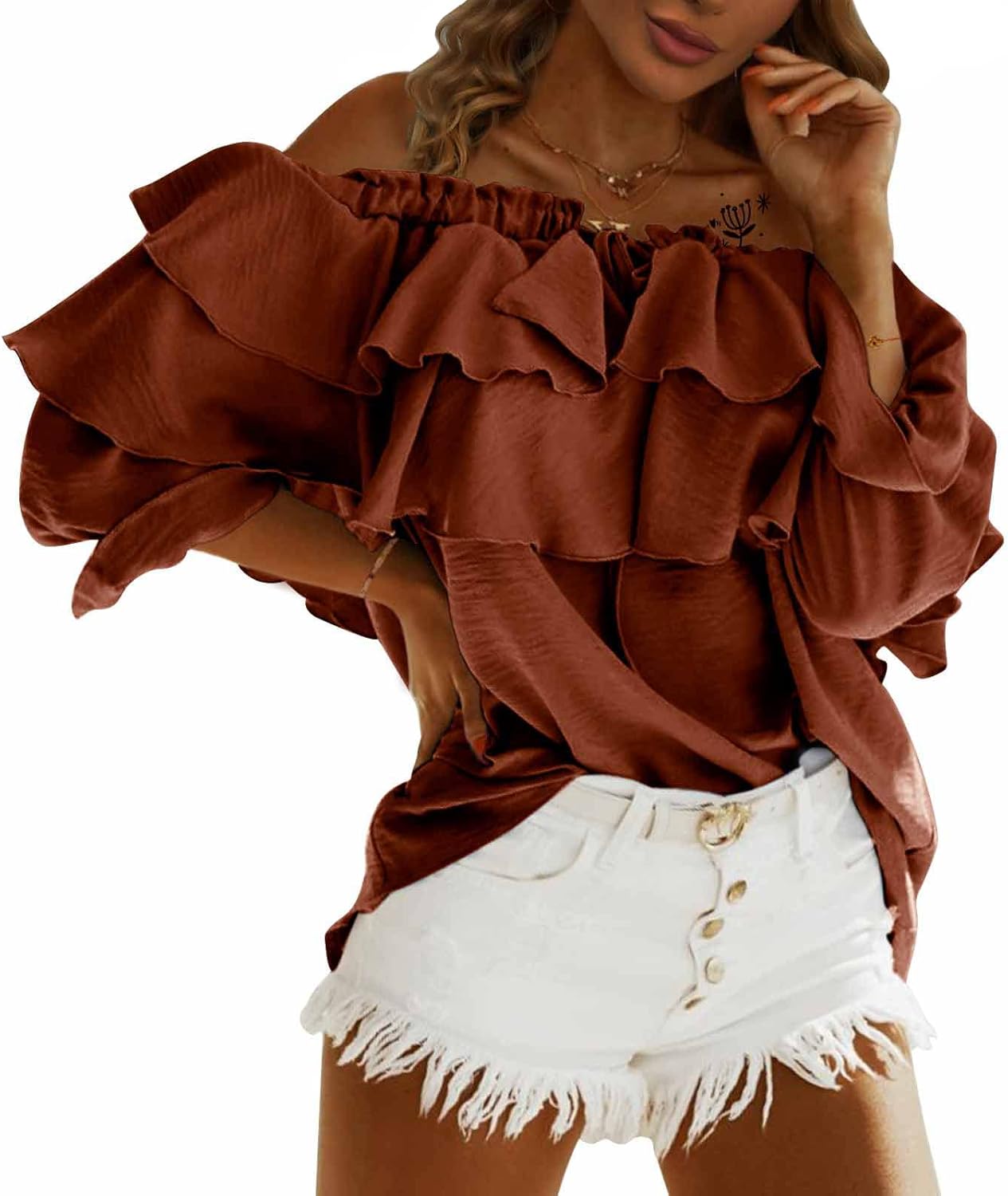 Byinns Women's Off Shoulder Ruffle Blouse for Summer Style