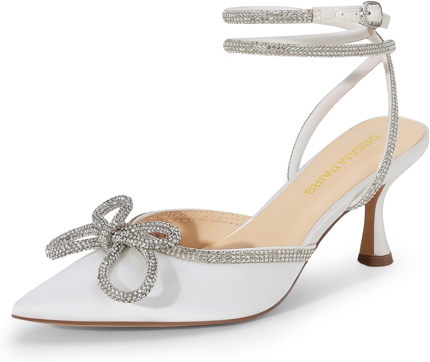 DREAM PAIRS Kitten Heels with Rhinestone Bow for Women