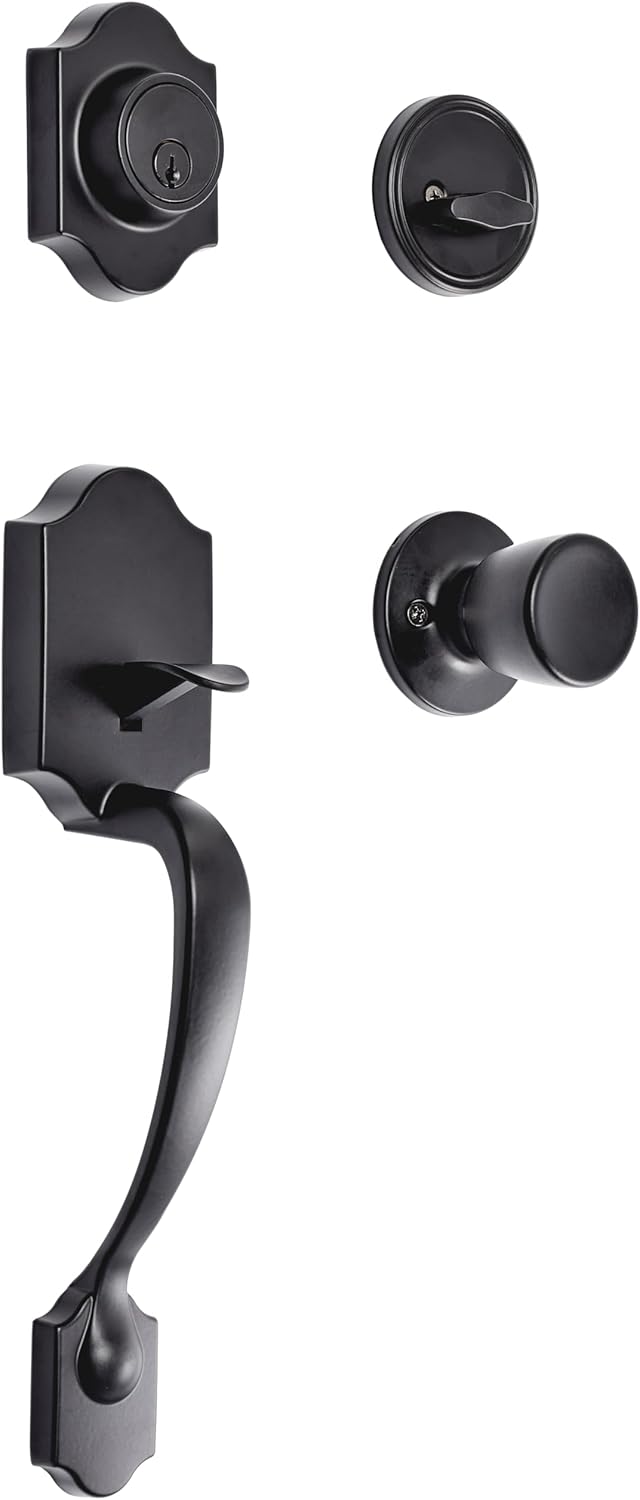 Front Door Lock Set with Tulip Knob in Matte Black Finish