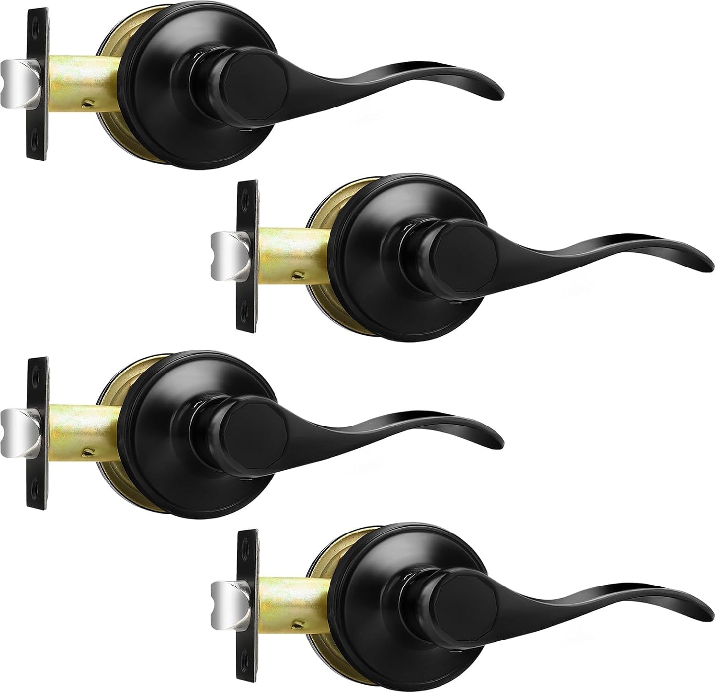 Probrico Wave Shape Passage Door Lever Black Keyless Handle Set