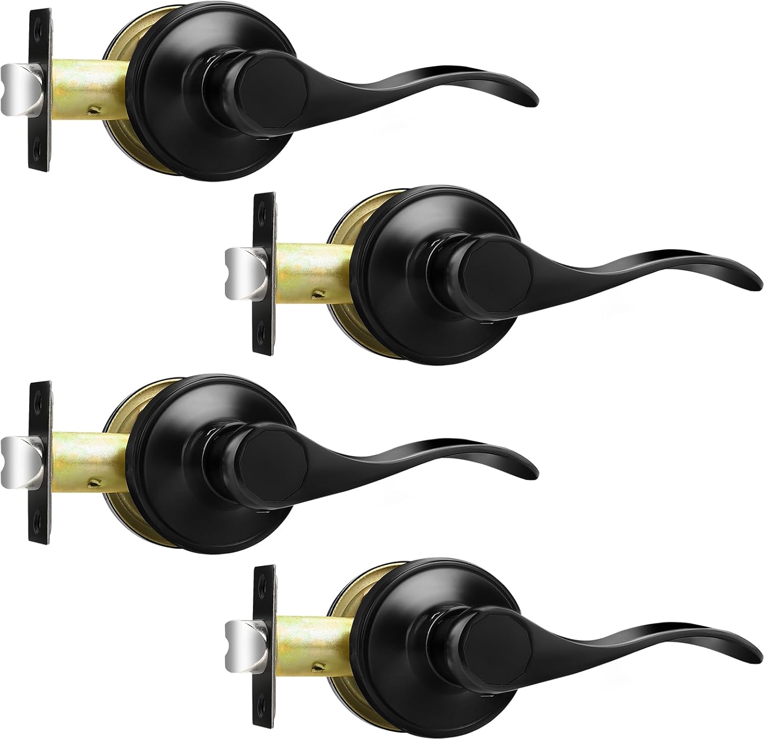 Probrico Wave Shape Passage Door Lever Black Keyless Handle Set