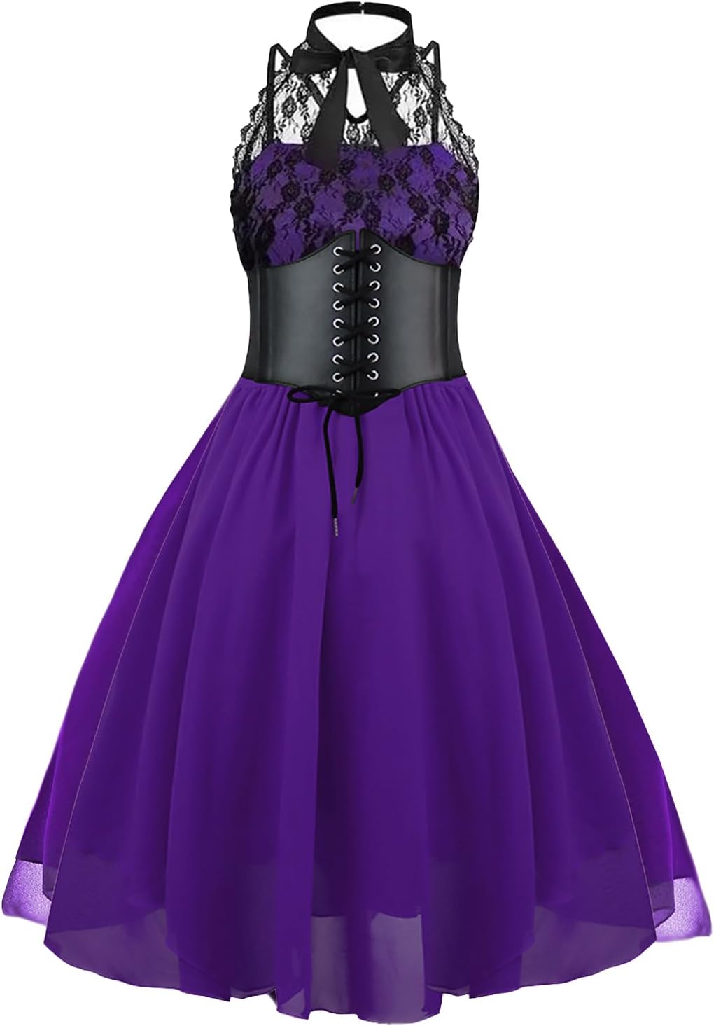 Gothic Lace Dress for Women - Sleeveless Corset Halter Style