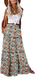 Womens High Waist Tie Paisley Maxi Skirt - Flowy Boho with Pockets