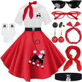 10Pcs Sock Hop Outfits Women 1950s Poodle Skirts Set (Style DWT3)