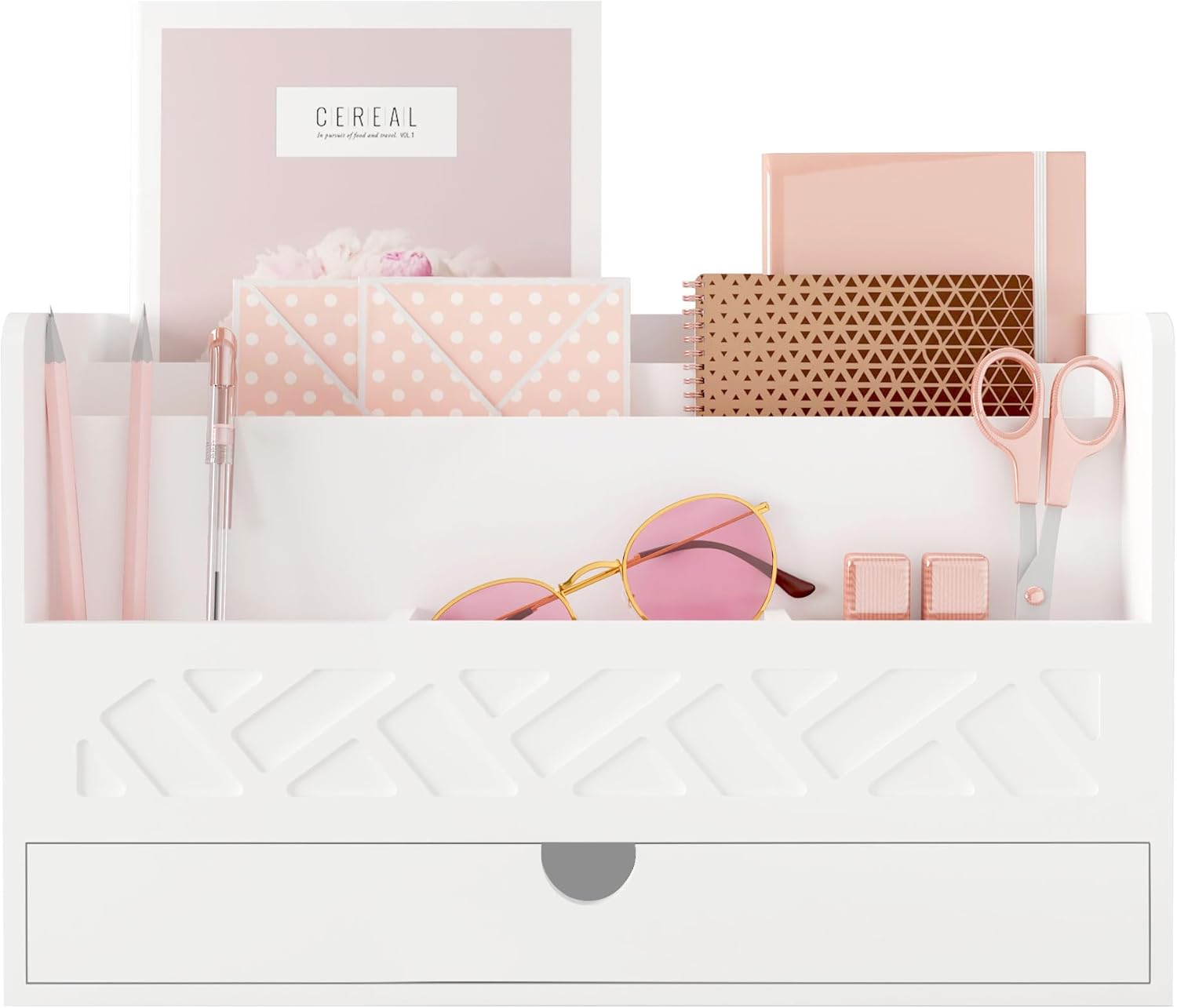 Wisuce Bamboo Mail Organizer for Desk with Drawer and File Holder