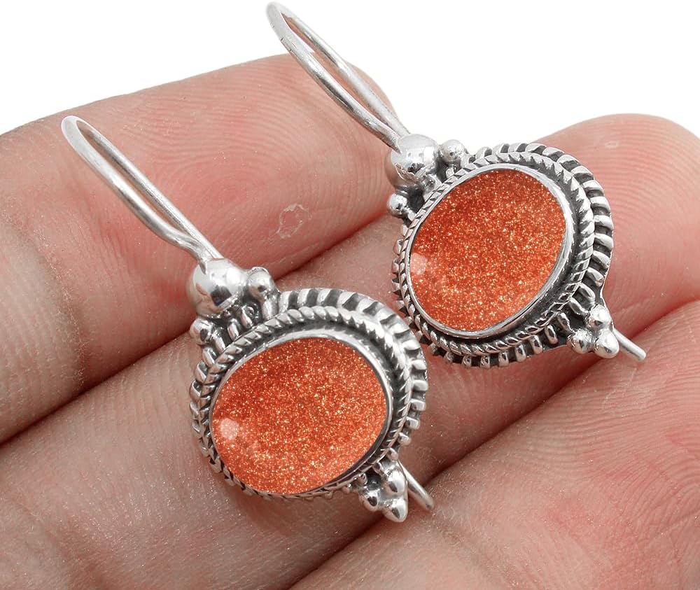 Solid 925 Sterling Silver Dangle Earrings with Natural Gemstone