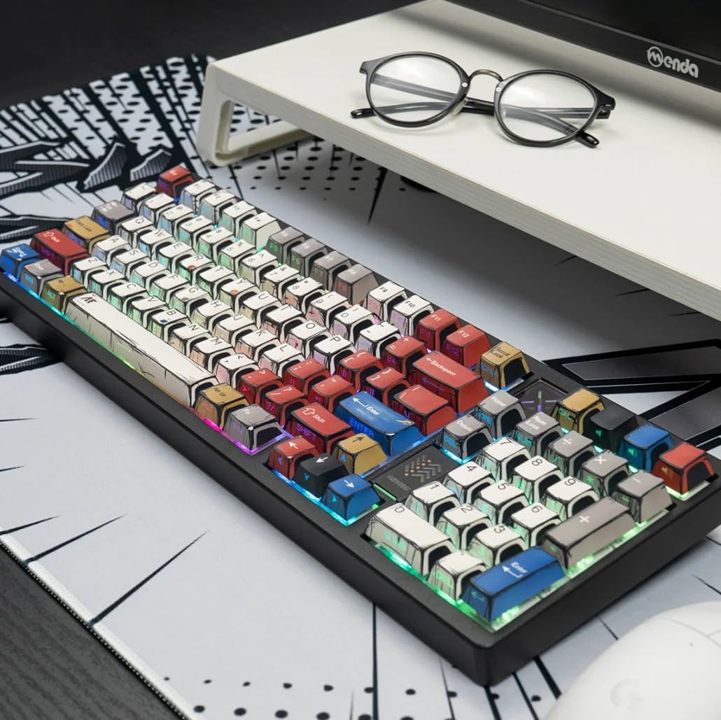 Comic-Themed Mechanical Keyboard with RGB & PBT Keycaps