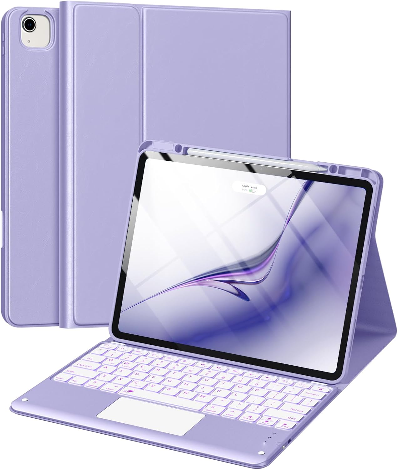 Harvopu Purple iPad Keyboard Case - Multi-Touch Trackpad, Backlit, Detachable