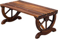 Outdoor Rustic Wooden Bench with Wagon Wheel Legs - Classic Patio Seat