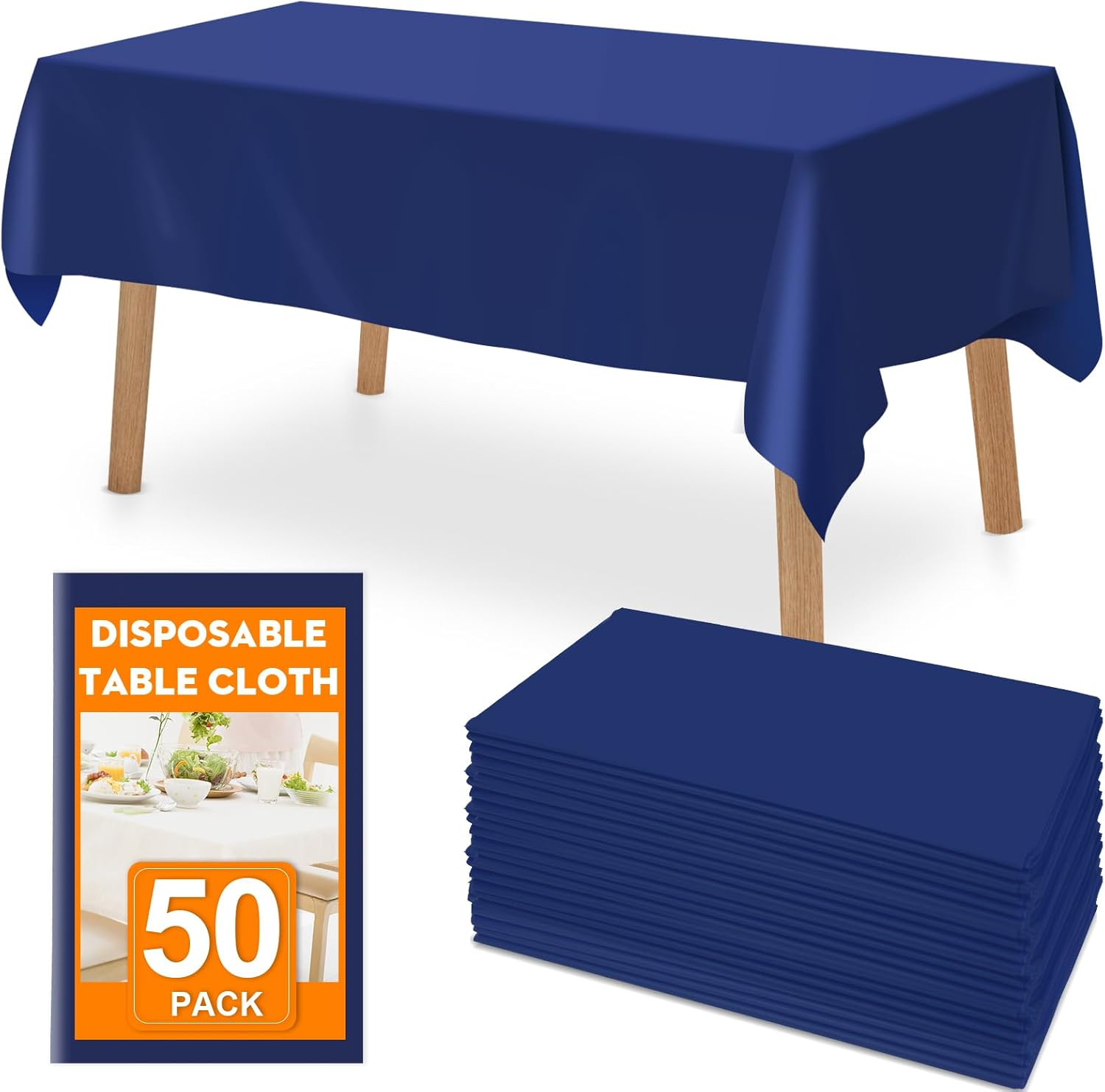 50 Pack Blue Plastic Table Cloths for Easy Cleanup and Style