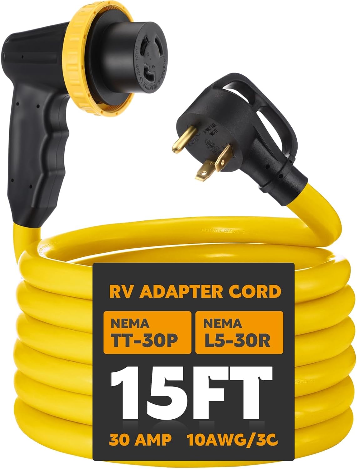 15ft 30 Amp RV Extension Cord with Locking Connector Plug