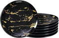 6-Piece Dinner Plate Set 10-In Black Marble Ceramic Plates - Elegant