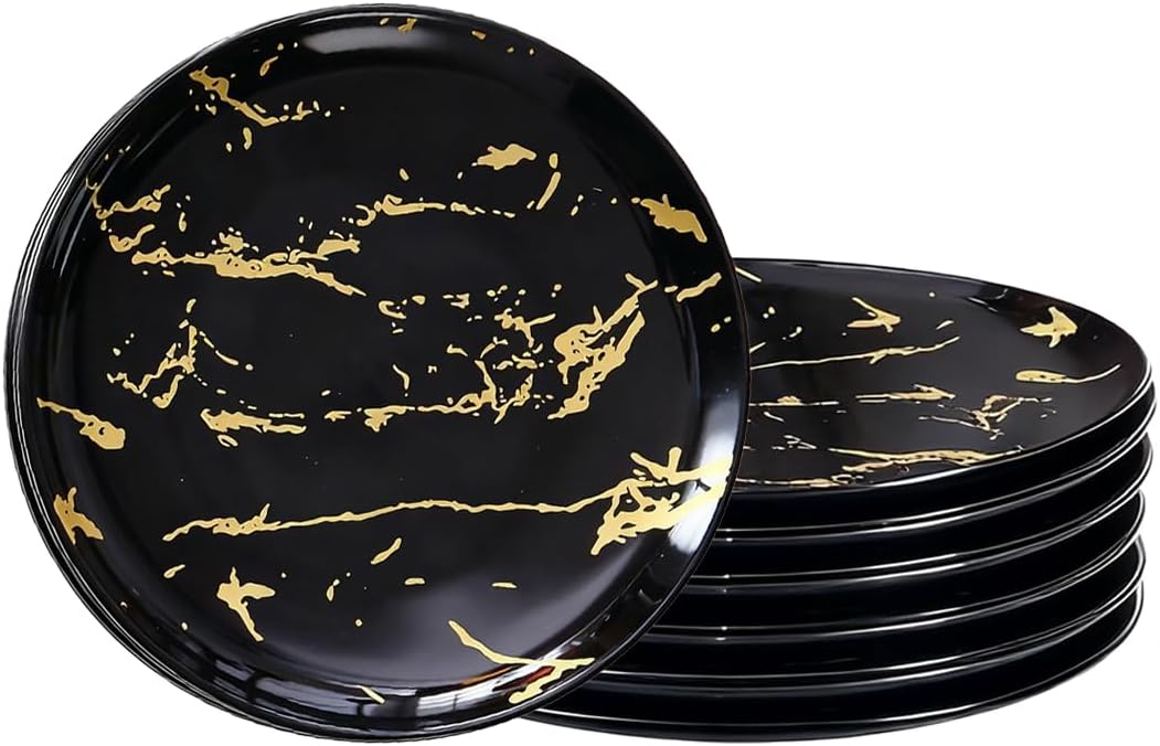 Elegant 6-Piece Dinner Plate Set with Black Marble Design