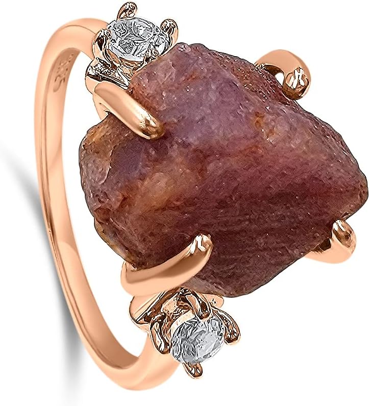 Raw Crystal Ring Birthstone Jewelry Gift for Her in Rose Gold