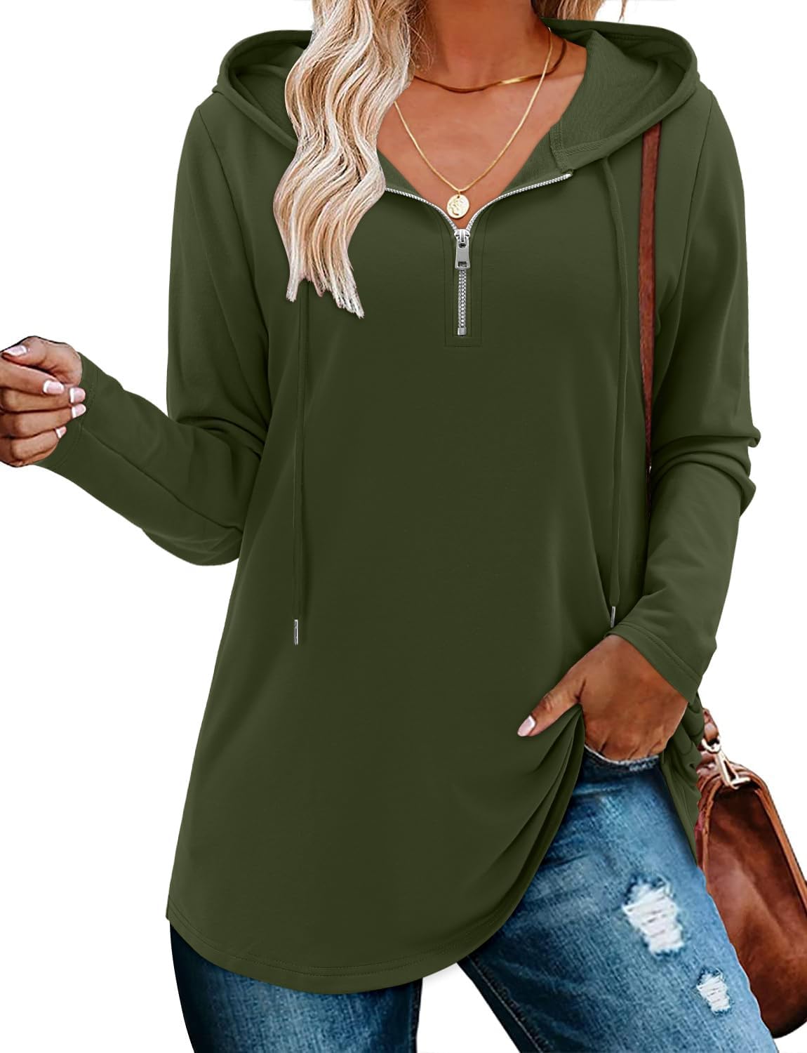 BETTE BOUTIK Womens Quarter Zip Tunic Hoodies for Comfort