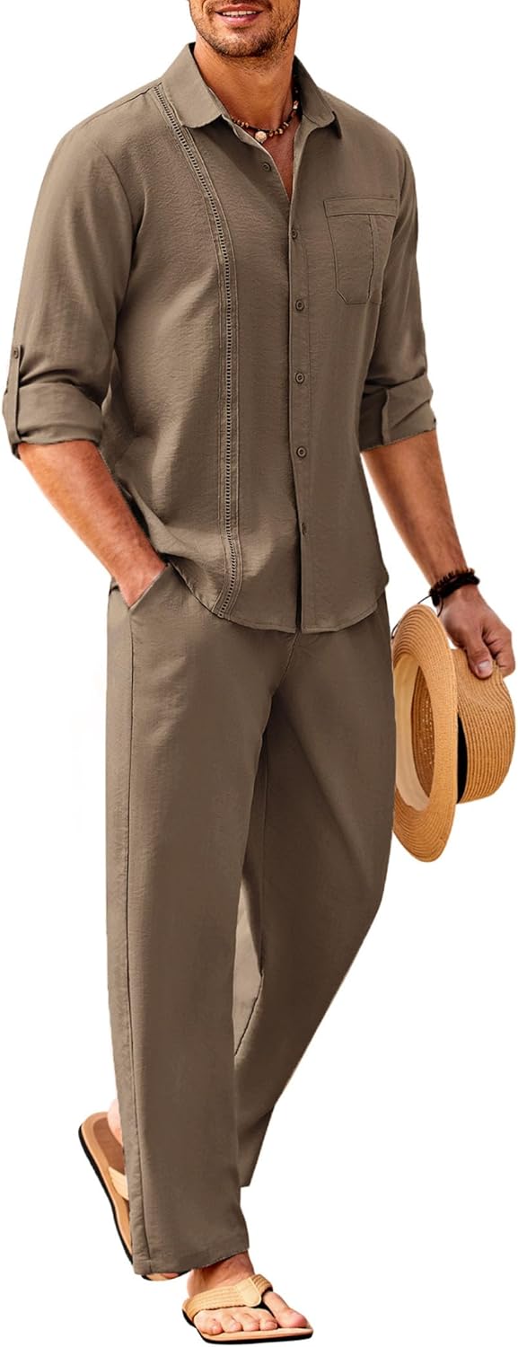 COOFANDY Mens Linen Sets for Summer Beach Style Outfits