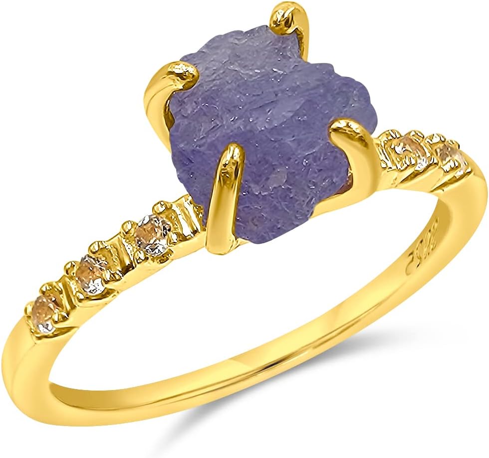 Real Raw Crystal Dainty Ring in Yellow Gold for Birthstone Gifts
