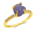 Real Raw Tanzanite Dainty Ring Yellow Gold - Genuine Rough Stone