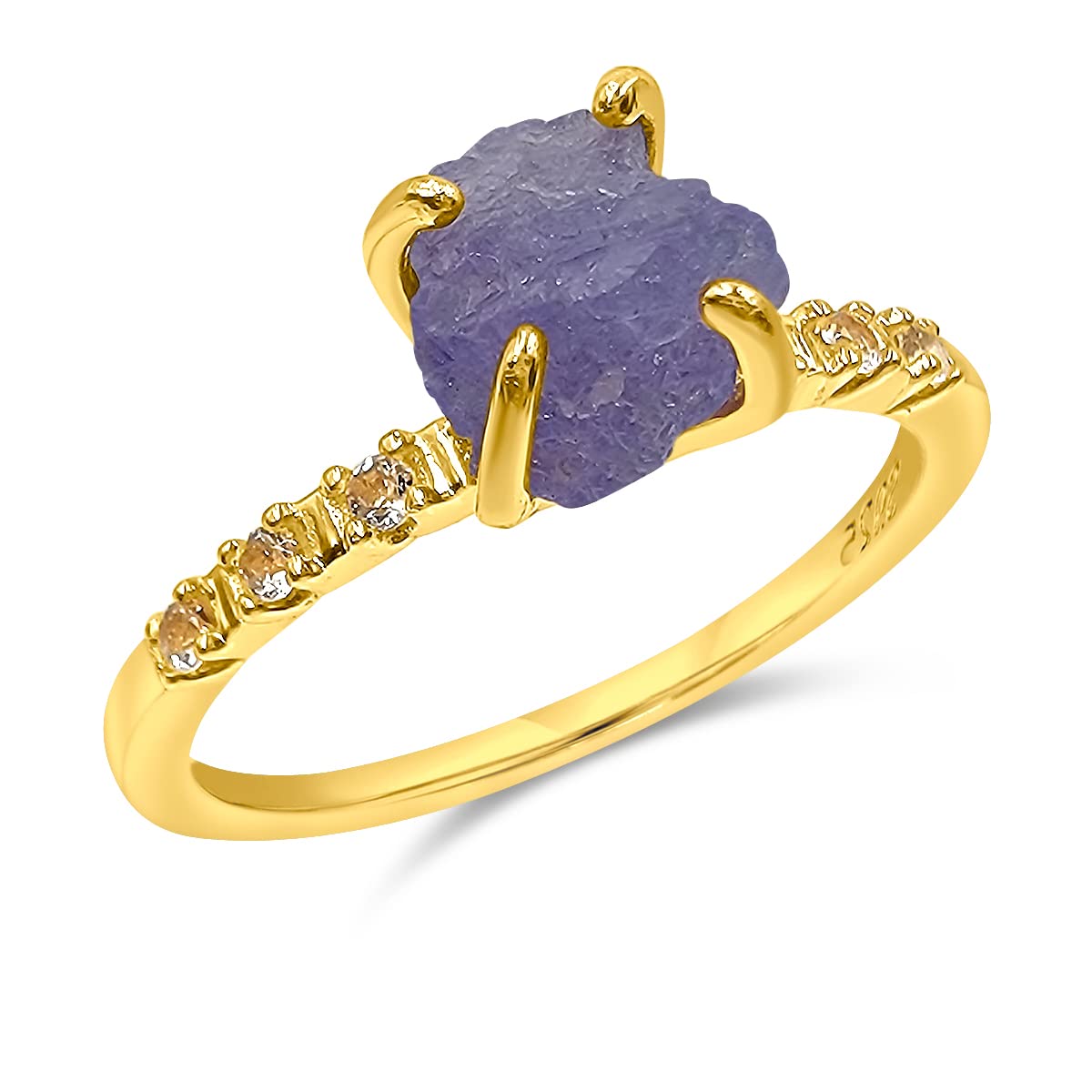 Real Raw Tanzanite Dainty Ring in Yellow Gold for Birthdays