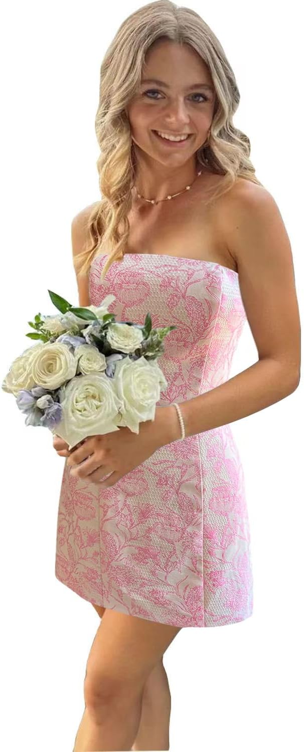 Strapless Homecoming Dresses 2025 Floral Print Formal Gowns