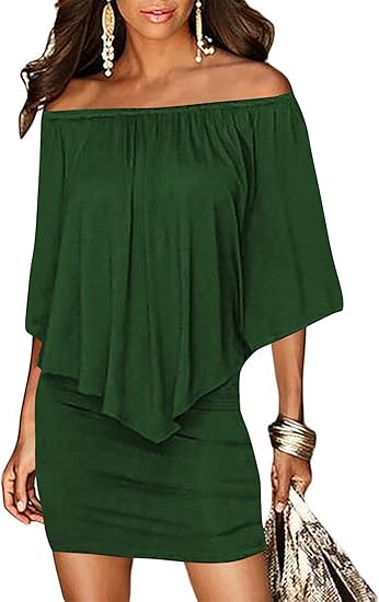 Sidefeel Women Off Shoulder Ruffles Bodycon Mini Dress Review