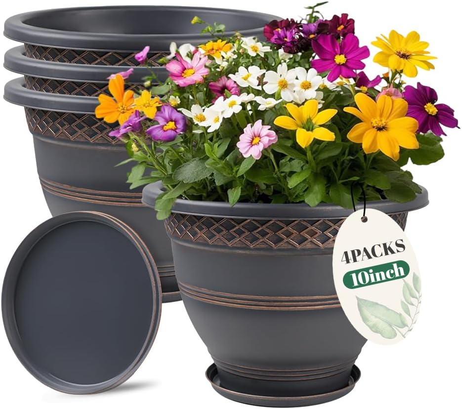 10 Inch Plant Pots - Stylish Indoor & Outdoor Planters Set