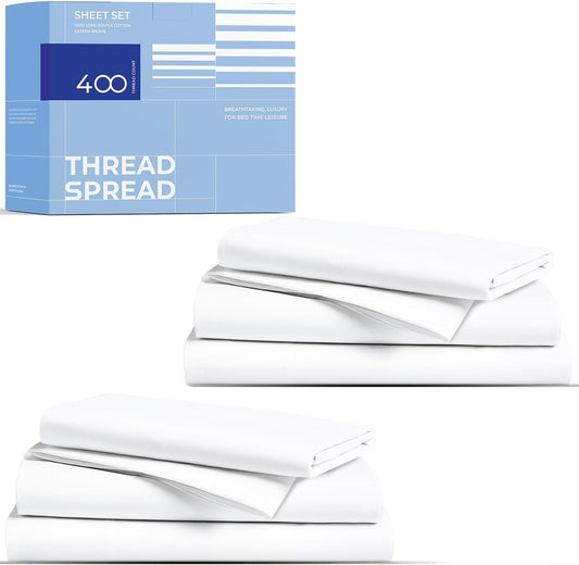 Twin Cotton Sheets Sets - 400 Thread Count Mercerized Comfort