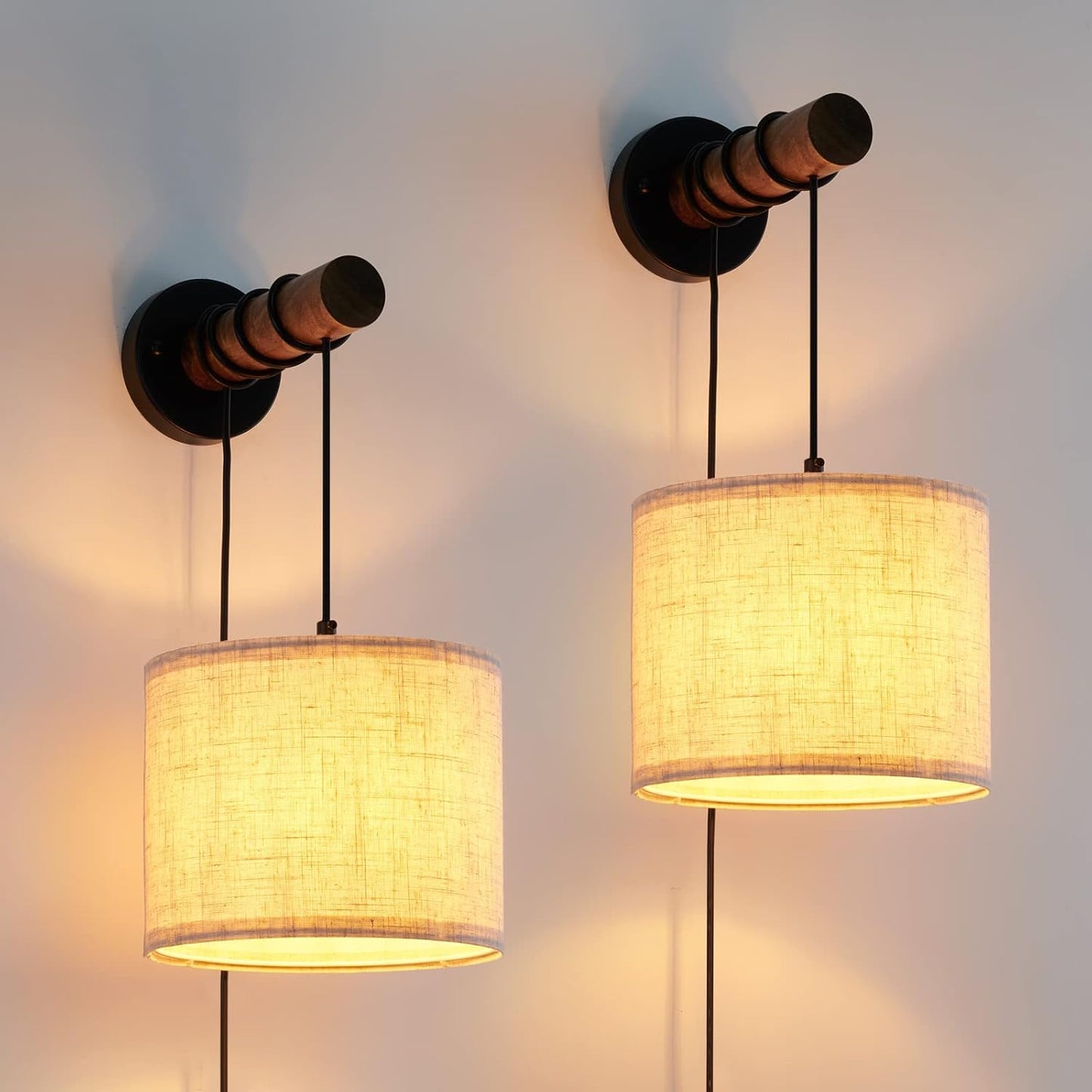 Wall Sconces Set of Two with Fabric Shade for Rustic Charm