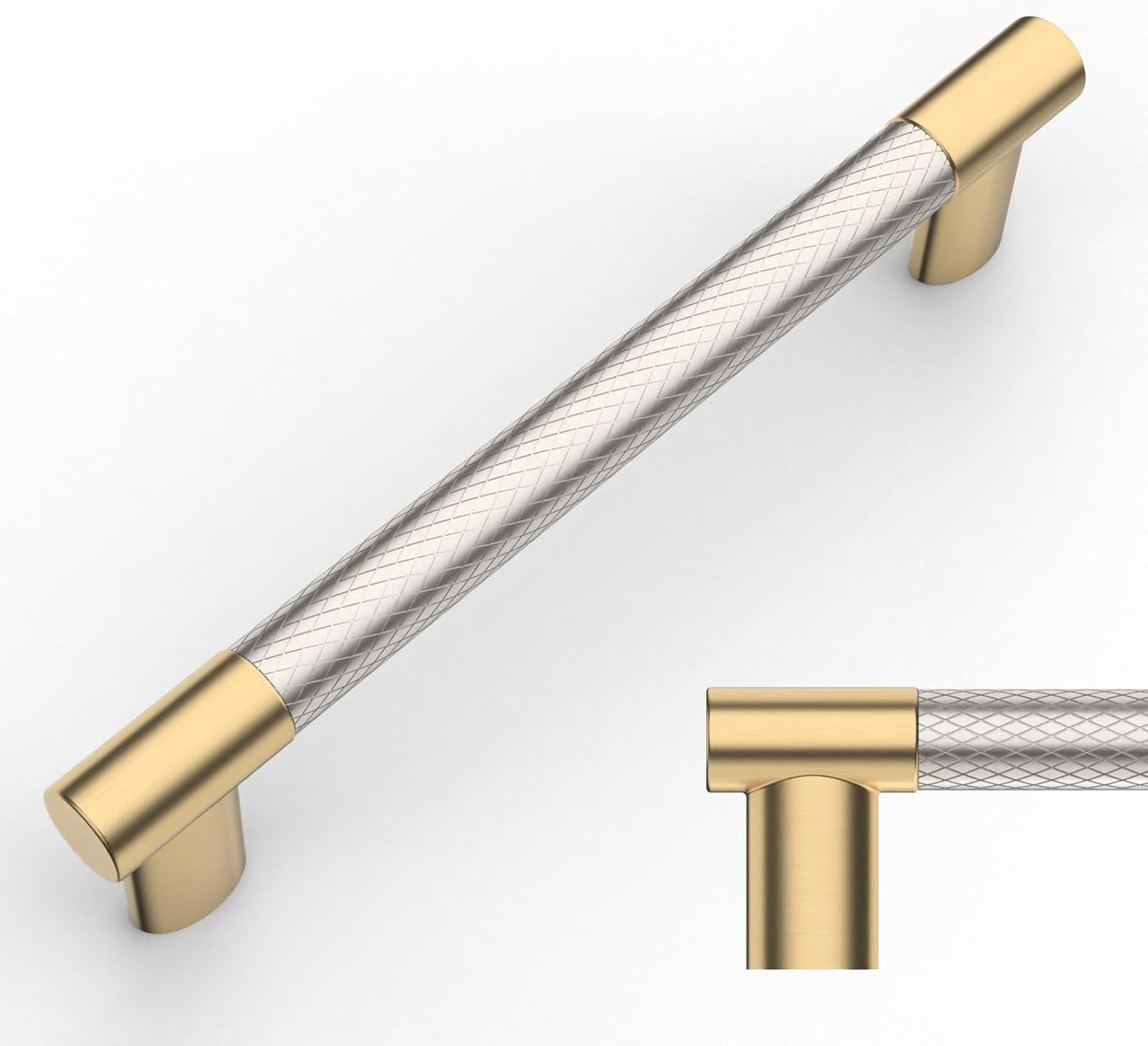 Brushed Nickel and Gold Knurled Cabinet Pulls for Stylish Decor