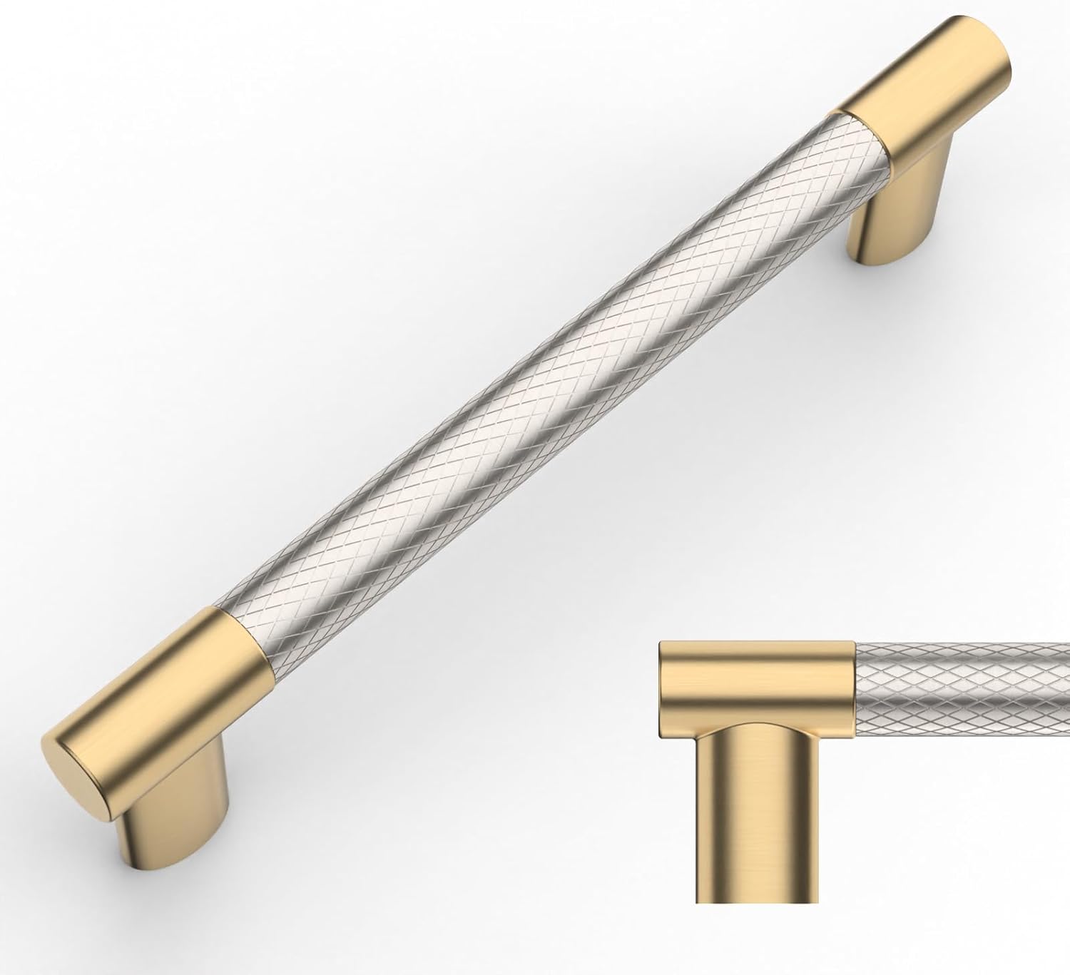 Brushed Nickel and Gold Knurled Cabinet Pulls for Stylish Decor