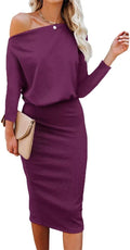 Ezbelle Women's Off The Shoulder 3/4 Sleeve Batwing Midi Dress - Sleek