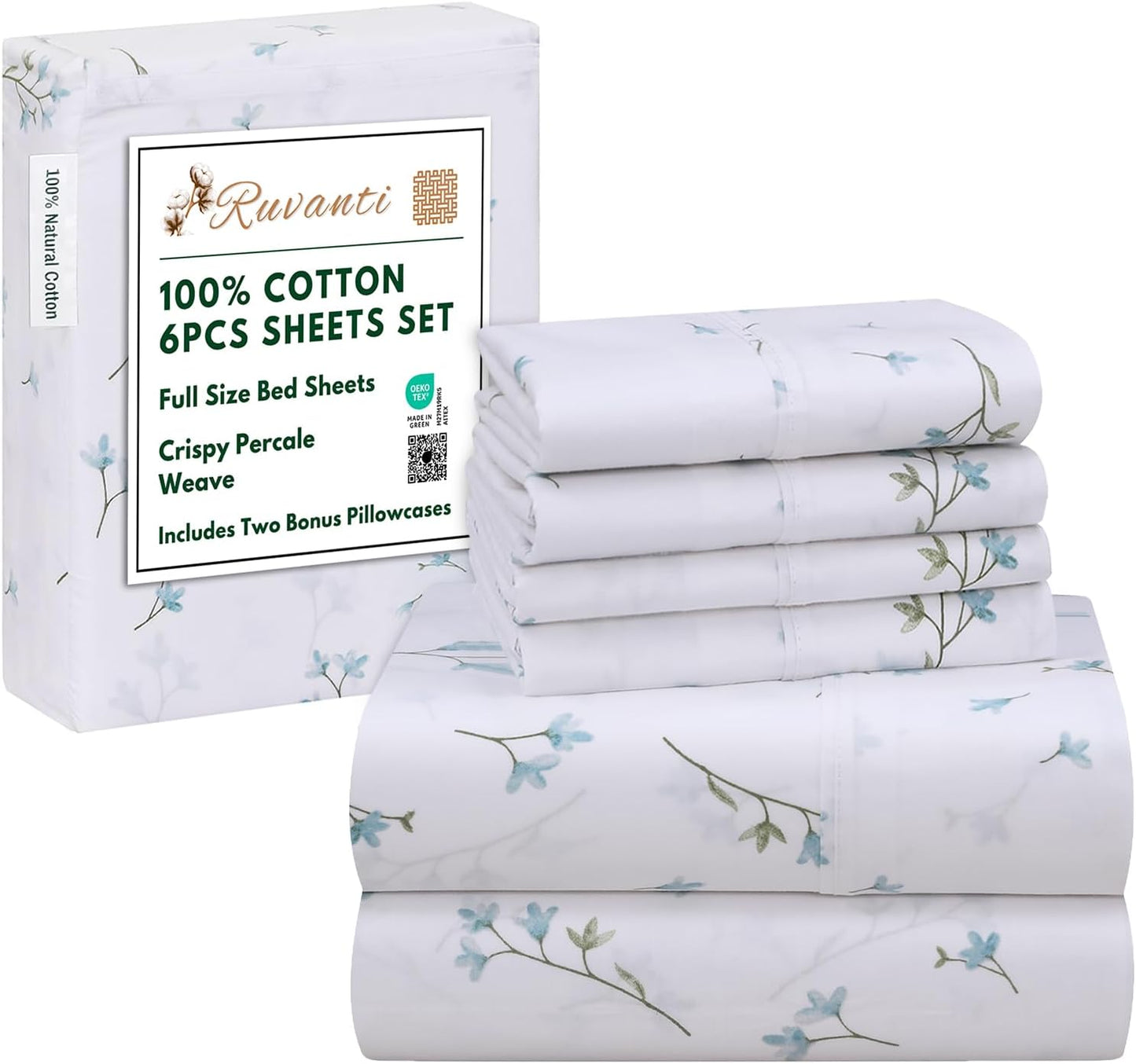 RUVANTI 6 Pcs Cotton Sheets - Soft, Lightweight & Breathable