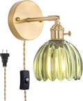 Plug in Wall Sconce Green Tulip Glass Lampshade Wall Light - Retro