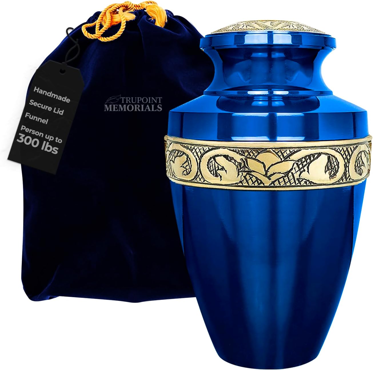 Extra Large Cremation Urn for Ashes in Grecian Blue Gold
