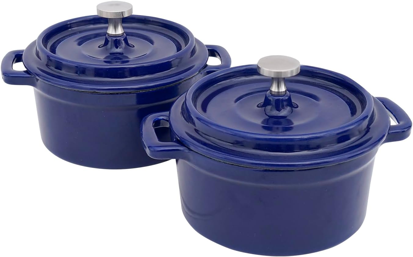 Mini Cocotte 16 oz Cast Iron Dutch Oven Set for Garlic Roasting