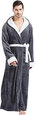 Mens Full-Length Two-Tone Fleece Robe with Hood - Big & Tall Cozy