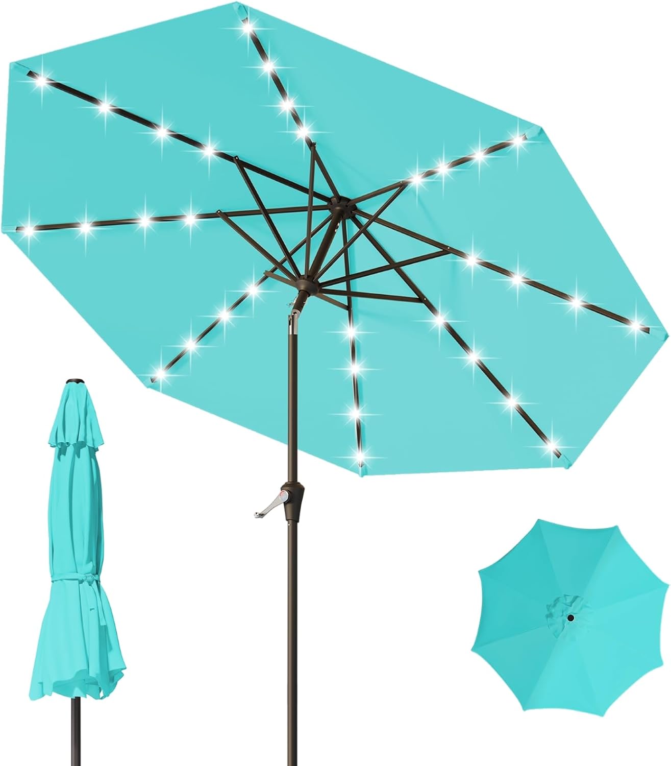9FT Patio Umbrella with Solar Lights for Outdoor Relaxation