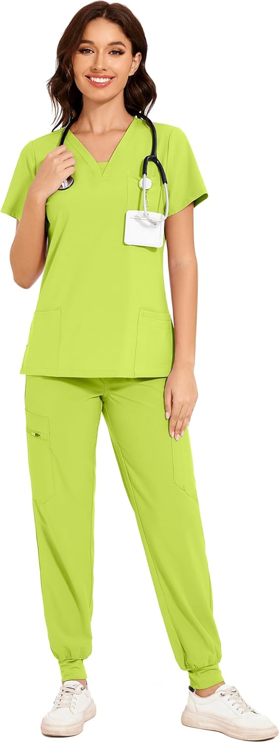 COZYFIT Scrubs for Women - V-Neck Top & Cargo Pants Set