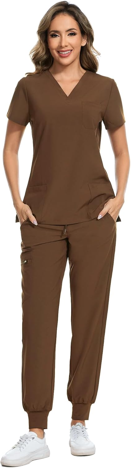 COZYFIT Scrubs for Women - Stylish V-Neck Top & Jogger Pants