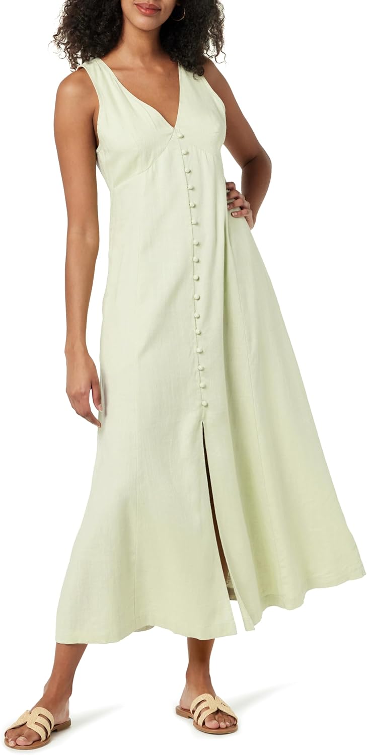 Blanca Linen Button-Front V-Neck Maxi Dress for Special Occasions
