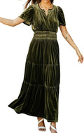 Velvet Tiered Ruffle Maxi Dress - Flattering Fall Winter Midi to Maxi