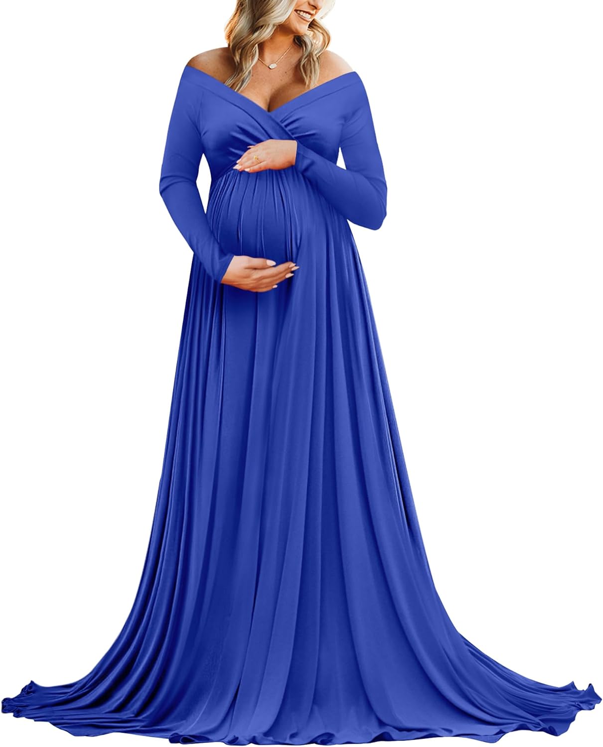 Saslax Maternity Off Shoulders Half Circle Gown for Photoshoot