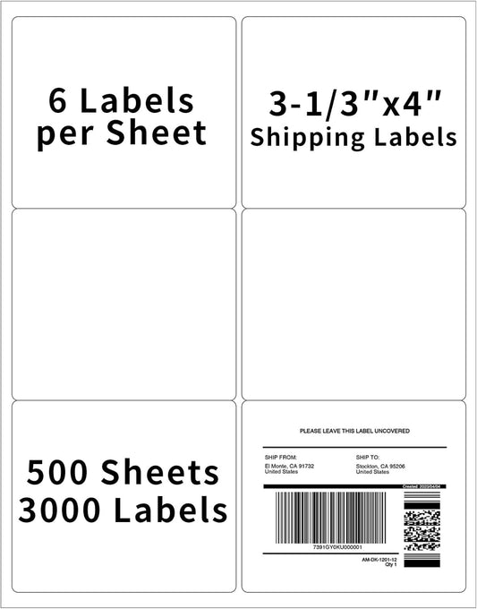 500 Sheets, 3000 Printable Shipping Labels, Self-Adhesive, Matte Finish, Muotich